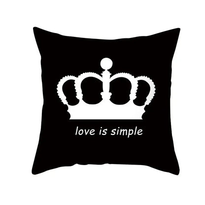 Modern black and white geometry letters black throw pillow with white crown and love is simple text for home decor decorbites black geometry