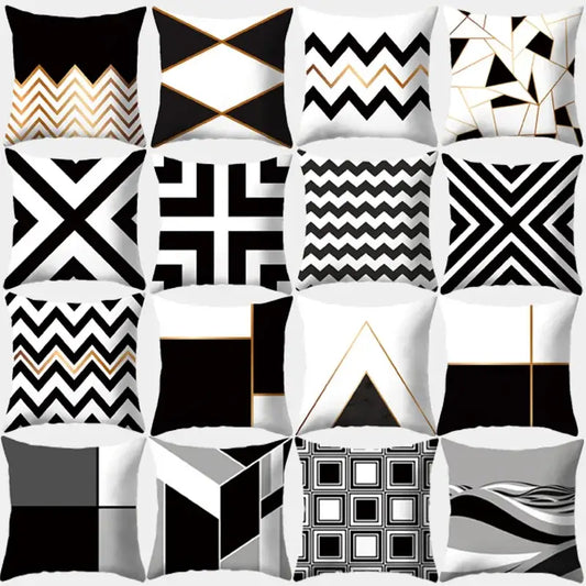 A collection of modern black white and gold geometric stripes pillowcase throw covers for living room decorbites geometric