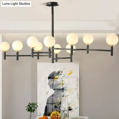 Modern black white gold orbit chandelier pendant with 10 frosted white glass globe lights for living room island lighting
