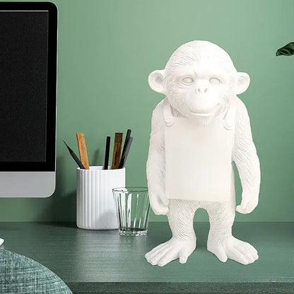 White ceramic gorilla sculpture resin figurine wearing apron for modern living room decorbites gorilla sculpture decor
