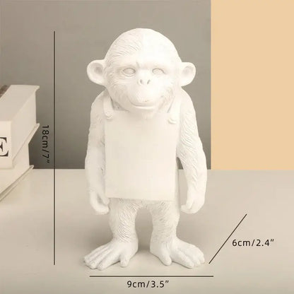 White resin gorilla sculpture figurine with textured fur and blank apron for modern living room decorbites decor