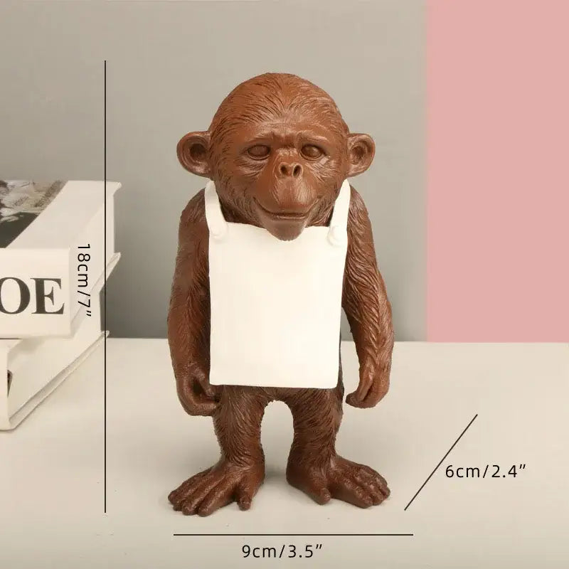 Brown resin monkey figurine wearing white apron as decorbites gorilla sculpture resin for modern living room decor
