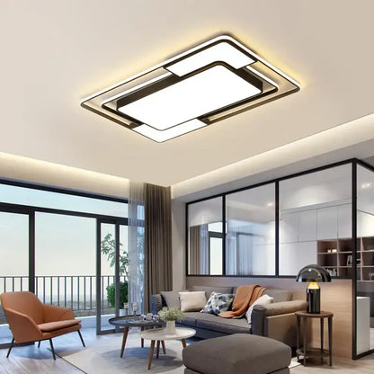 Modern black and white iron body rectangular chandelier with sleek frame and glowing panels for living room decorbites iron body