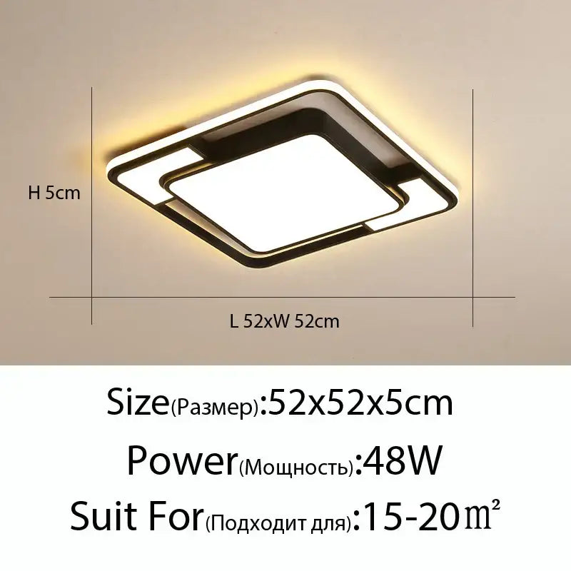 Modern black and white iron body rectangular chandelier with sleek frame and glowing led panel for living room decorbites iron body