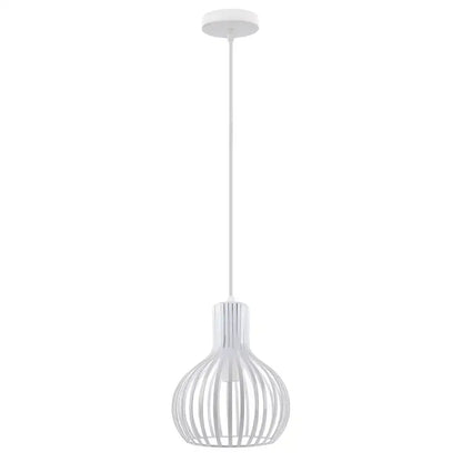 White pendant light with modern slender vertical slats design from decorbites iron cage pendant lights collection