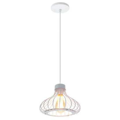 Modern black and white iron cage pendant lights featuring a white wire cage with a warm glowing bulb for kitchen decorbites iron cage pendant