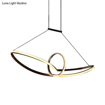 Decorbites sleek metal knotting island pendant with two interlocking gold and bronze rings for warm white light