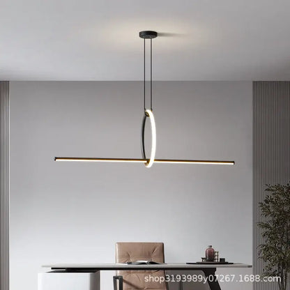 Modern black led ceiling chandelier with a minimalist circular ring and gold led bar for living room decorbites black led