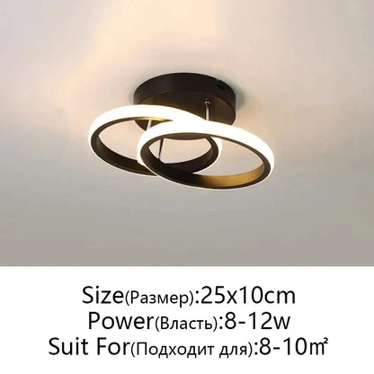 Modern black and white decorbites led ceiling lamp with two interlocking rings for living room lighting decor