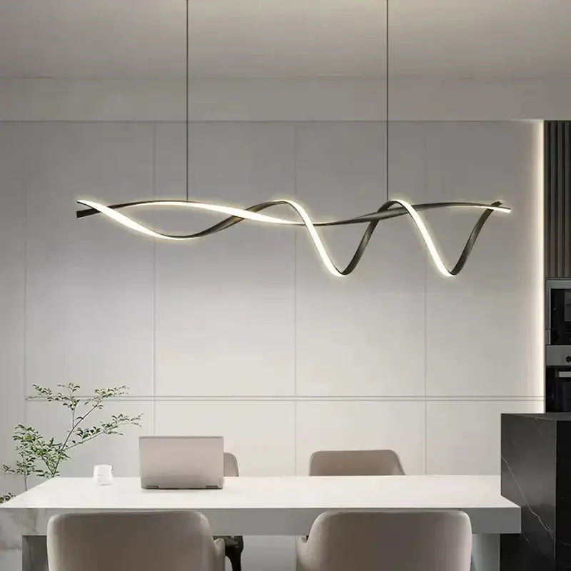 Modern black and white led chandelier with sleek intertwined black modern led strips for dining room pendant light decorbites black modern