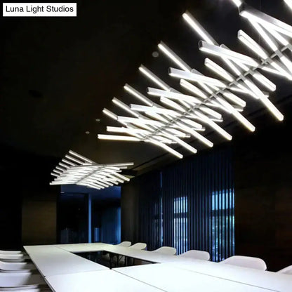 Modern led chandelier DecorBites™ with intersecting white linear bars hanging pendant light for nordic loft lighting