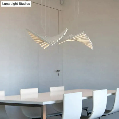 DecorBites™ modern led chandelier with white bird-shaped pendant and layered fan-like wings for Nordic loft lighting