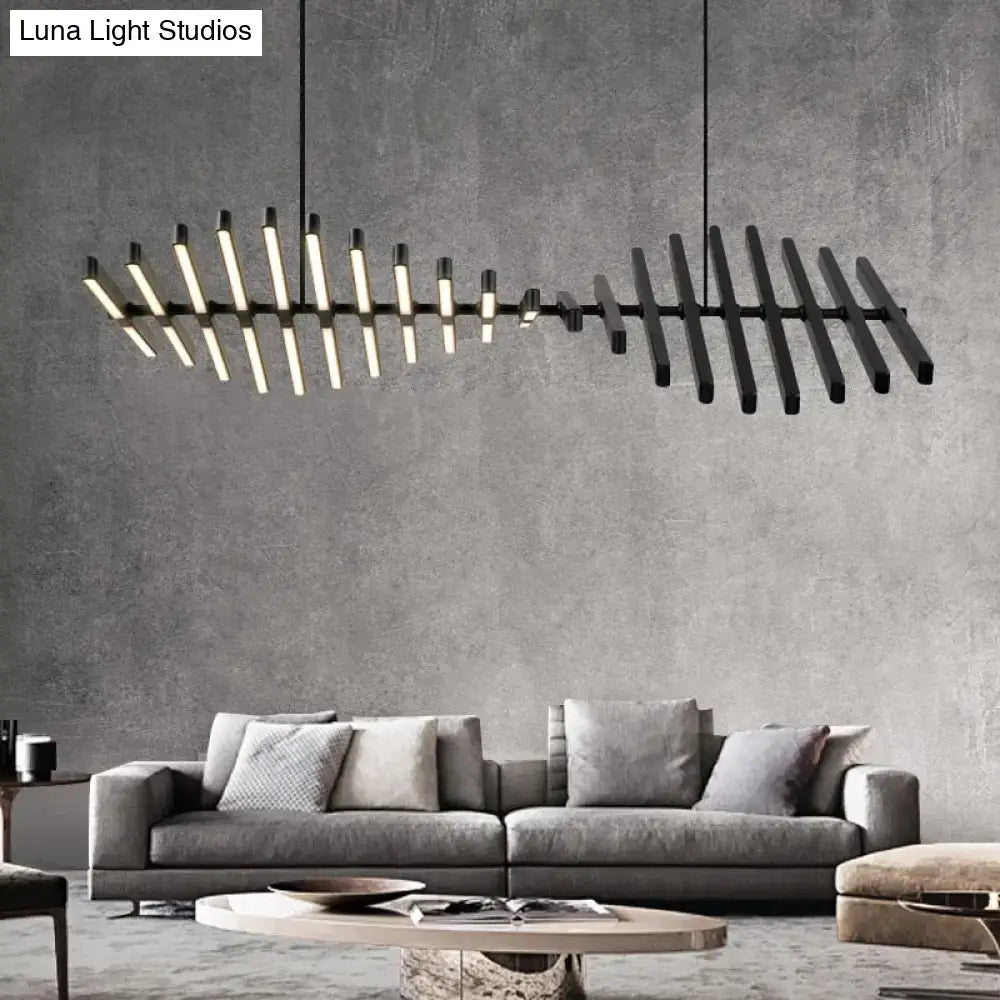 DecorBites™ modern led chandelier lighting with sleek black metal angular design and integrated led lighting for lofts