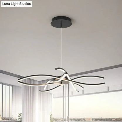 Modern black and white led floral chandelier with sleek curved arms designed for living room light type and fixture width