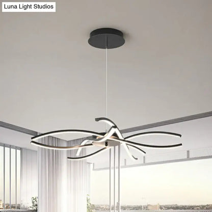 Modern black and white led floral chandelier with sleek curved arms for living room light type bulb included