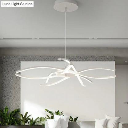 Modern black and white led floral chandelier with sleek curved arms and minimalist design for living room light type