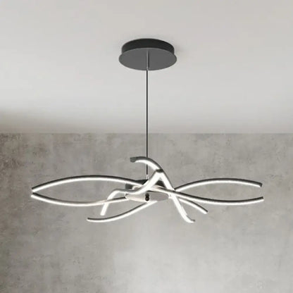 Modern silver-toned led floral chandelier with sleek curved arms and matte black mount for living room light type bulb included