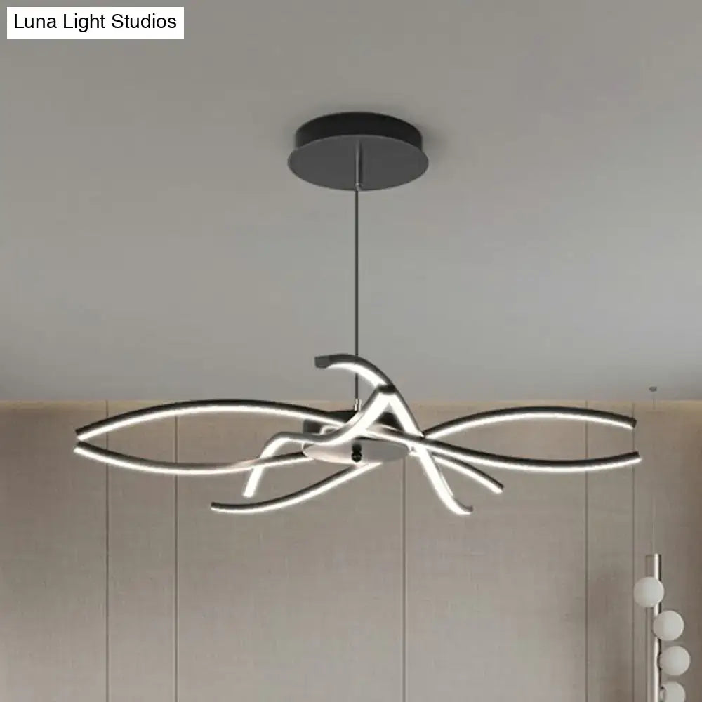 Modern black and silver led floral chandelier with sleek curved arms for living room light type and fixture width
