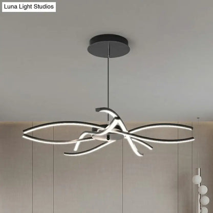 Modern black and silver led floral chandelier with sleek curved arms for living room light type and fixture width