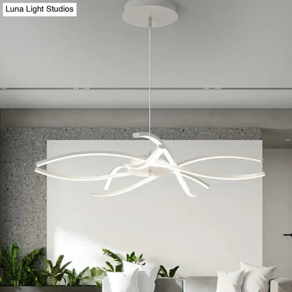 Modern black and white led floral chandelier with sleek curved arms and minimalist design for living room light type