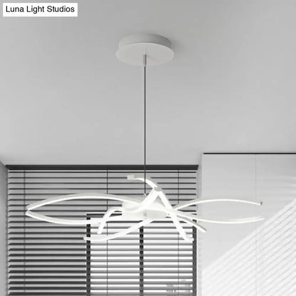 Modern black and white led floral chandelier with sleek white pendant arms and bulb included for living room light type