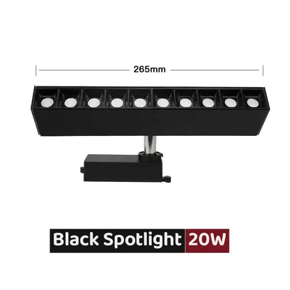 Modern black 20w led linear grille track spotlight with sleek rectangular design and eight circular light emitters for living room