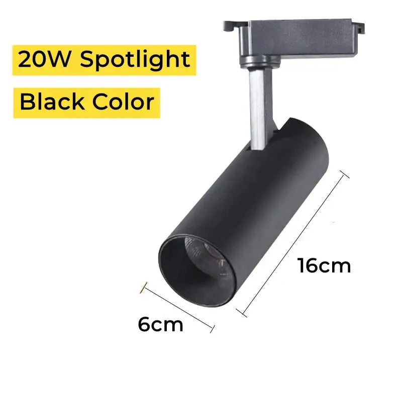 Black 20w led linear grille spotlight with cylindrical body and adjustable bracket for modern living room track lighting