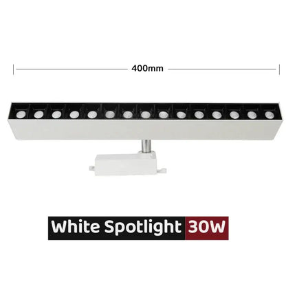 White 30w led linear grille track spotlight with sleek rectangular design and multiple embedded led bulbs for living room use