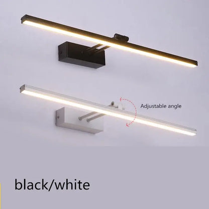 Modern adjustable-angle led vanity mirror light wall sconce in sleek black or minimalist white finishes for bathroom use
