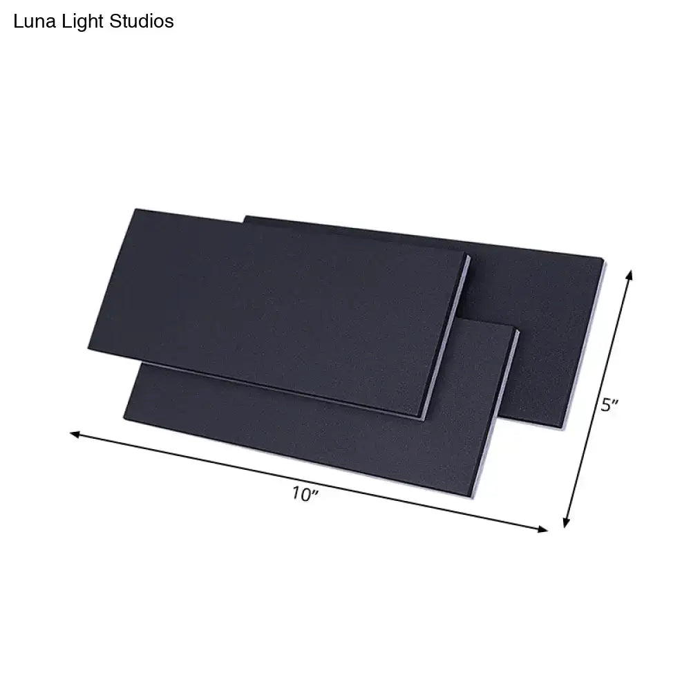 Black rectangular photo backdrops showing the back side of modern black and white led wall lamp with 5in fixture height