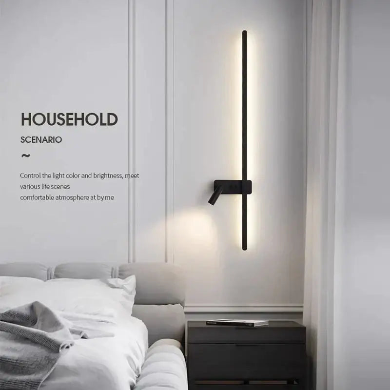 Modern black and white led wall sconce with sleek vertical led light bar and adjustable directional spotlight for bedroom decorbites led wall