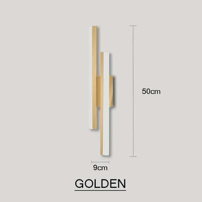 Modern black and white led wall sconce lamp with two vertical bars in gold and white on a sleek golden base