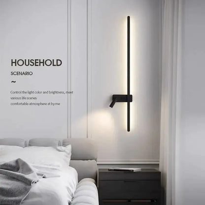 Modern black minimalist led wall spot with adjustable arm and vertical light bar for bedroom decorbites led wall spot light