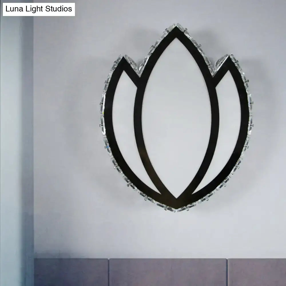 Modern black and white lotus crystal led wall sconce wall lamp with a crystal-encrusted border for bedroom lighting