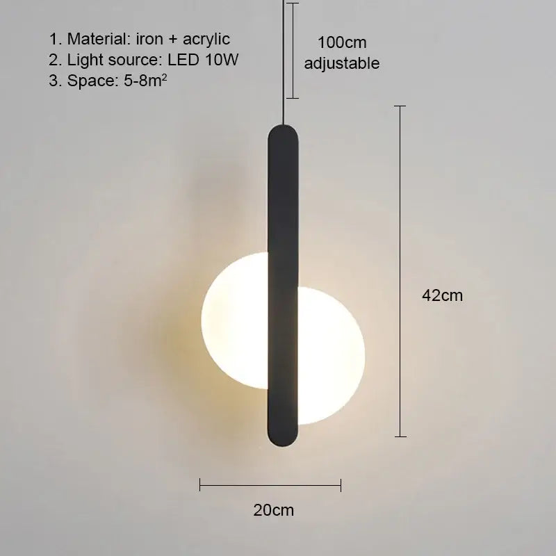 Modern black iron and acrylic pendant light with sleek vertical bar design featuring led bulbs as light source for dining room