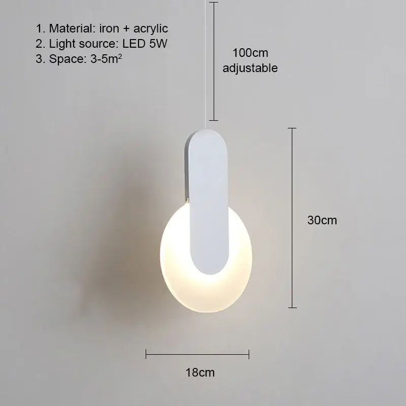 Modern black and white minimalist pendant light with white acrylic globe iron frame and adjustable 100cm LED light source