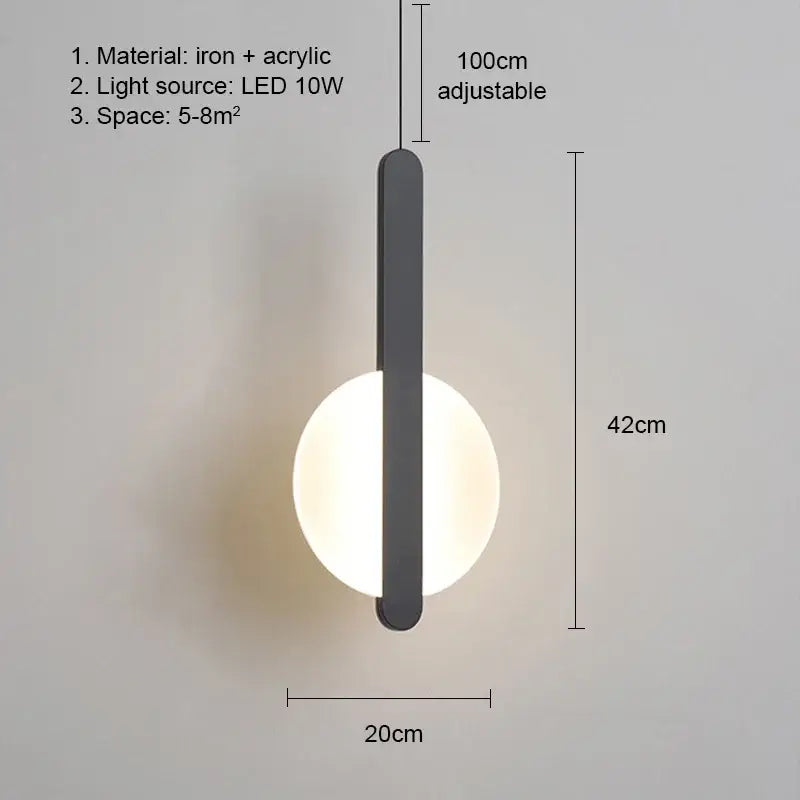 Modern black and white minimalist pendant light with sleek iron and acrylic design featuring adjustable led bulbs light source