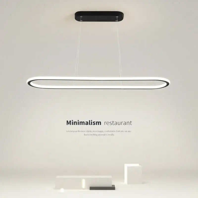 Modern black and white oval led chandelier with sleek minimalist design for dining room pendant lighting