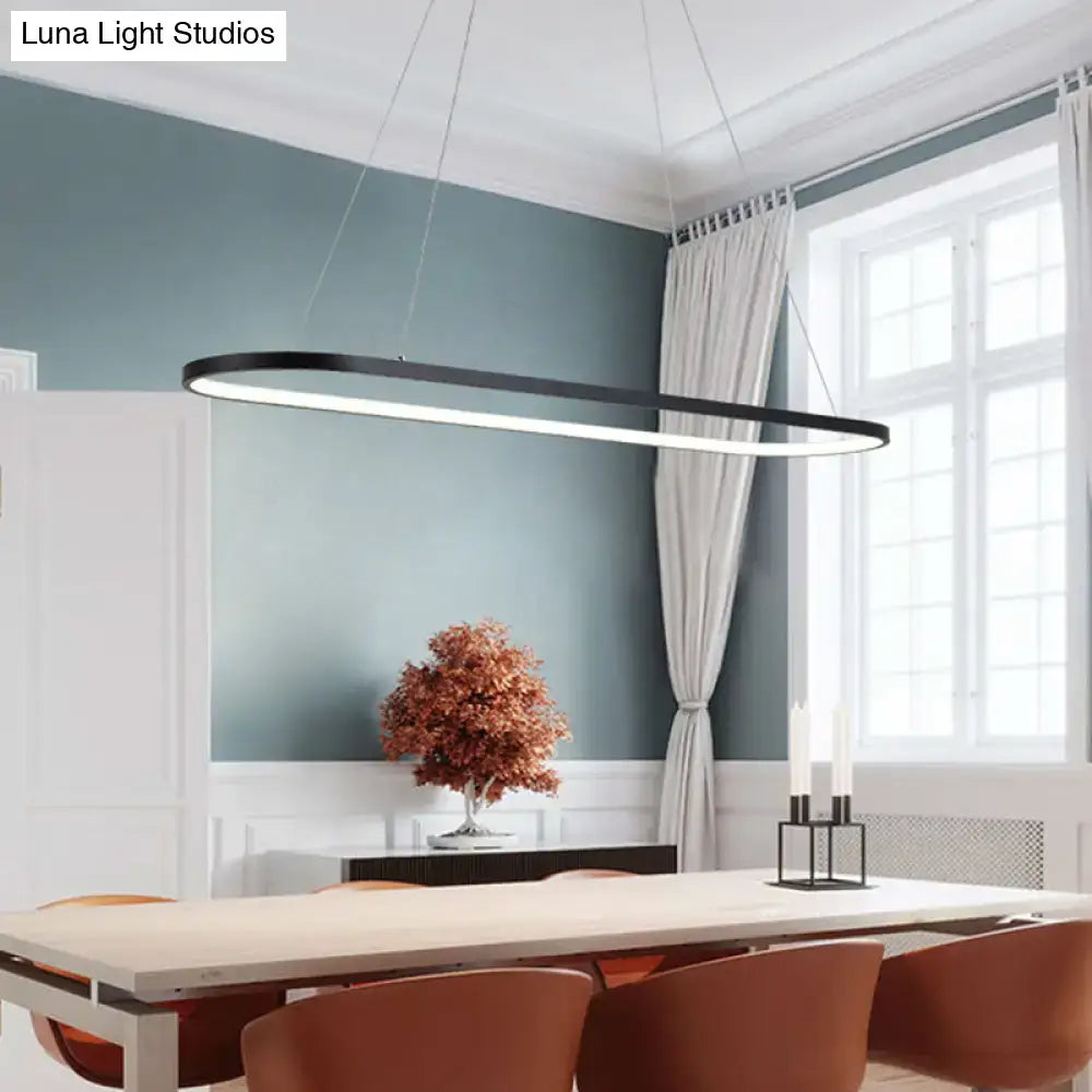 Black modern oval pendant led light with sleek metal design illuminated led strip suitable for 220v-240v 110v-120v use