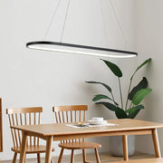 Black oval led pendant light with sleek metal design and thin wires compatible with 220v-240v and 110v-120v power