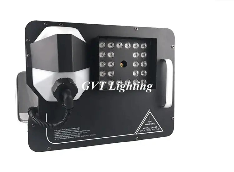 Modern black and white rgb dmx led fog machine with a grid of led lights for party room effect lighting