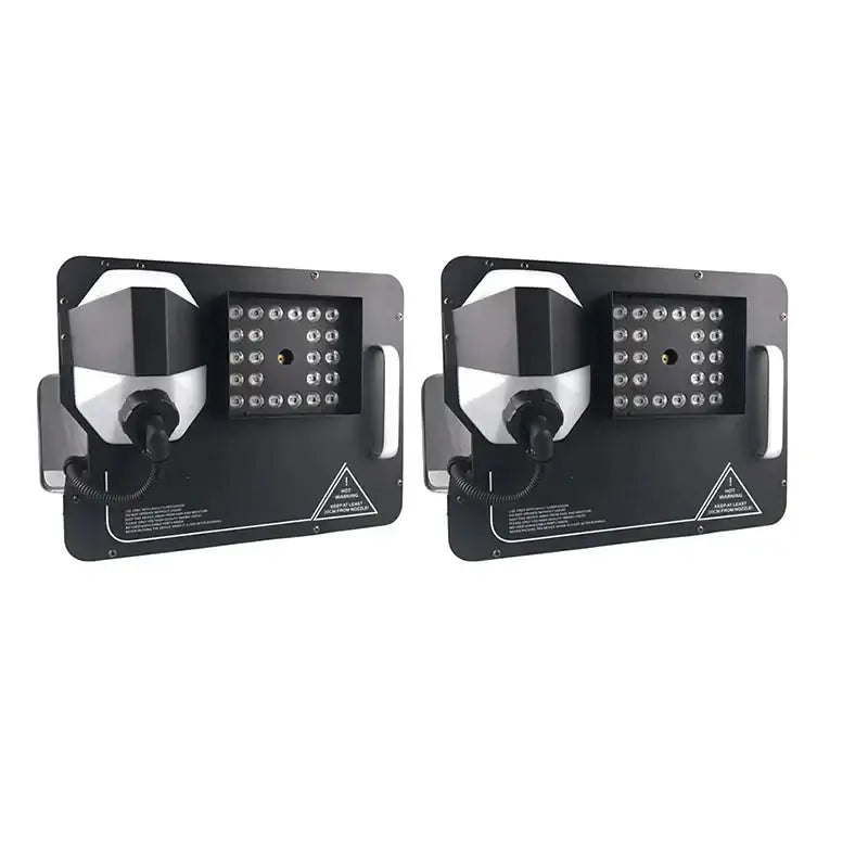 Modern black and white dmx led fog machine with rectangular housing and circular lights for party room effects