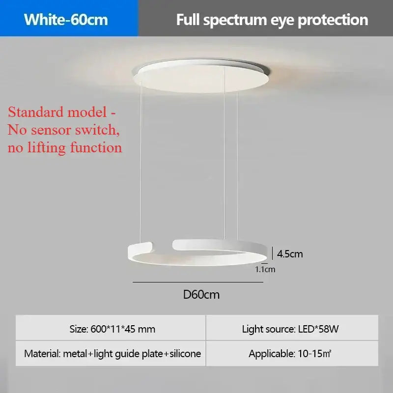 Modern black and white ring pendant light with metal and silicone light guide plate light source for dining room