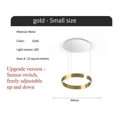 Gold metal pendant light with led bulb and sensor switch featuring light guide plate as modern light source