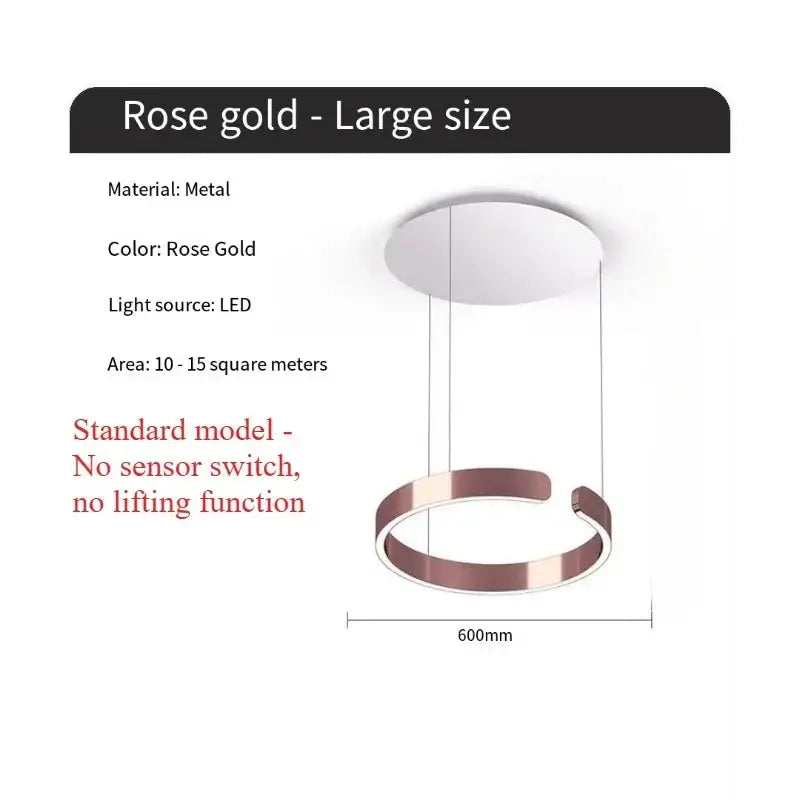 Rose gold metal pendant light with led light source and light guide plate for modern dining room illumination