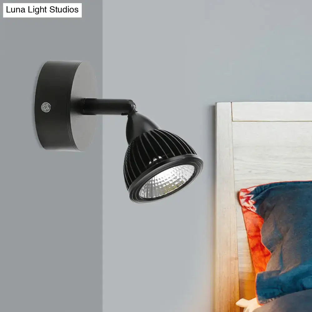 Black wall light with ribbed adjustable head and matte finish for modern bedroom led spotlight use