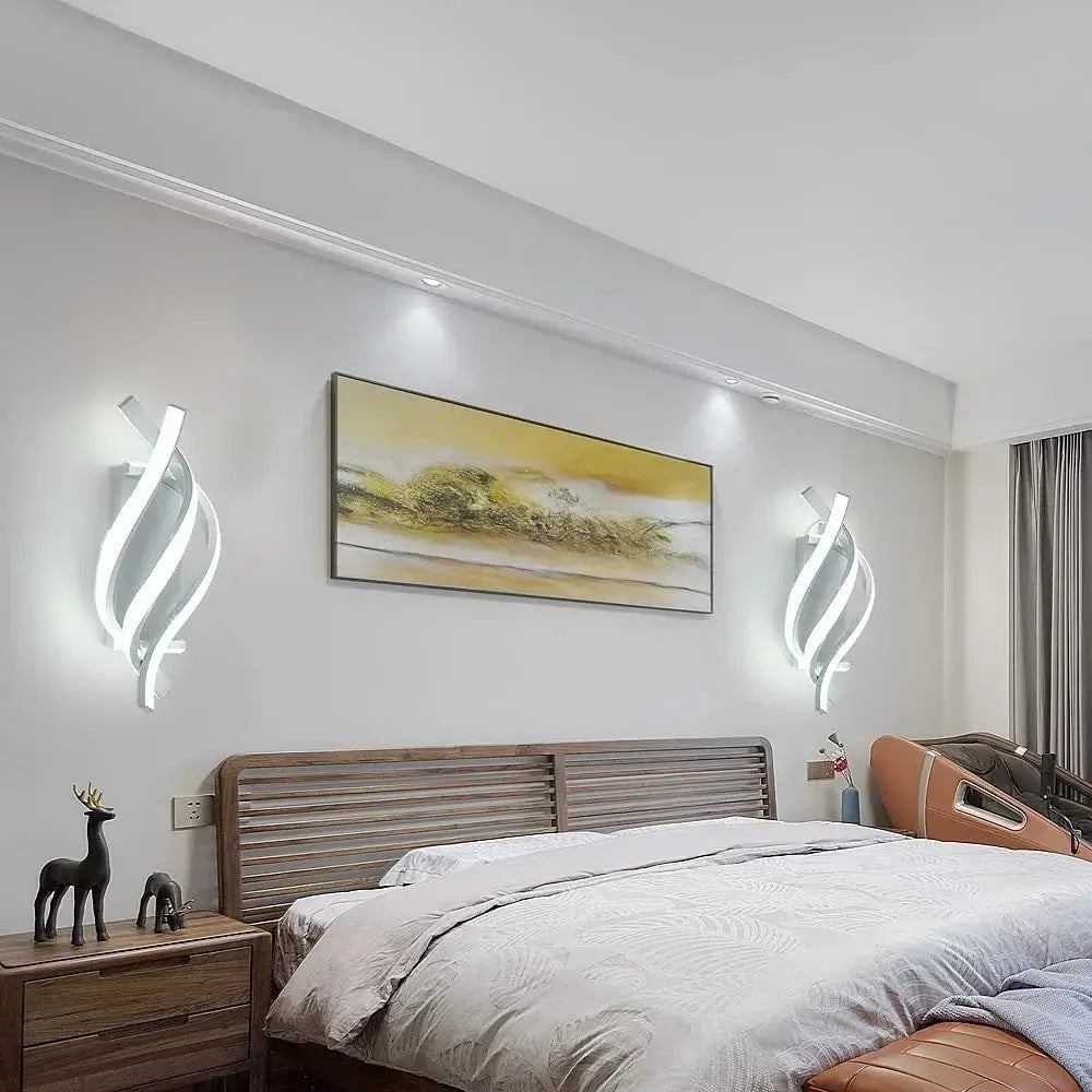 Modern black and white sculptural led wall lamps with sleek twisted design for bedroom lighting wall lamps
