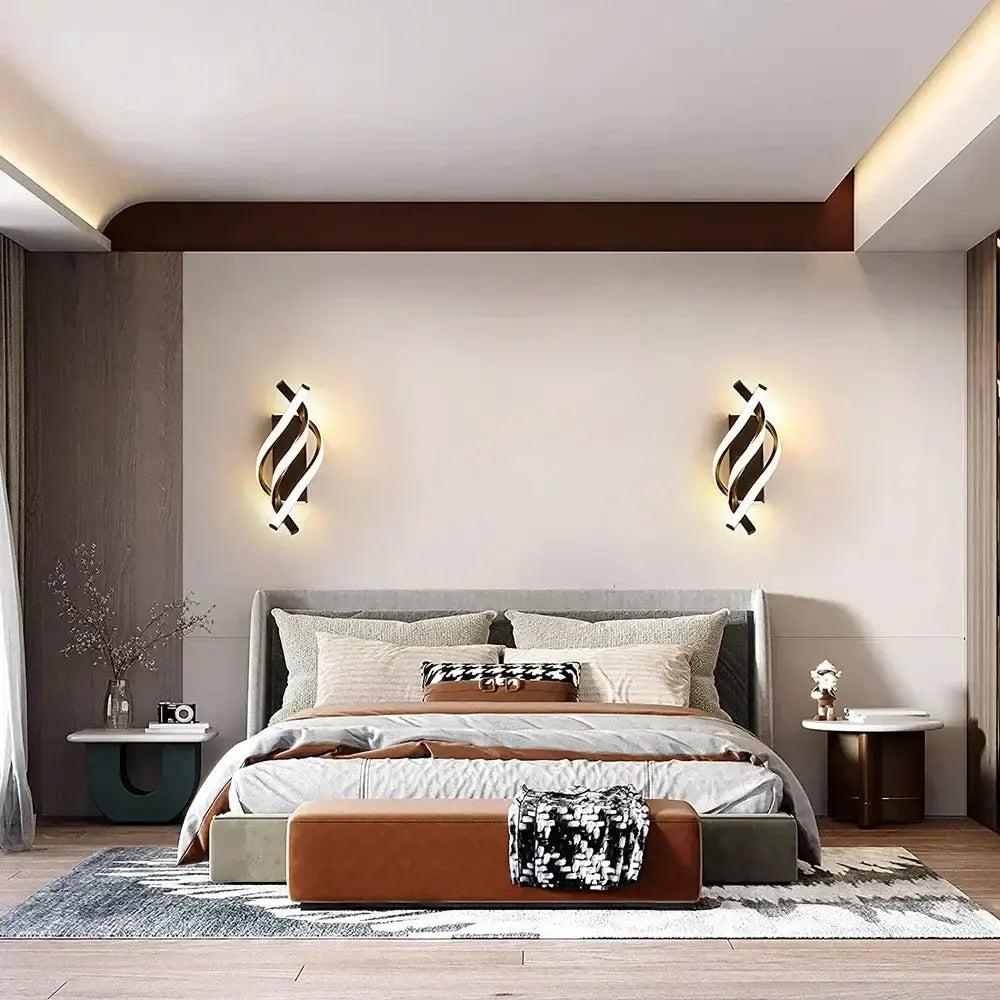 Modern black and white sculptural led wall lamps with twisted design and warm lighting for bedroom use wall lamps