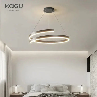 Modern black white spiral chandelier with silver-toned led ceiling light and two interlocking circular rings by decorbites black white
