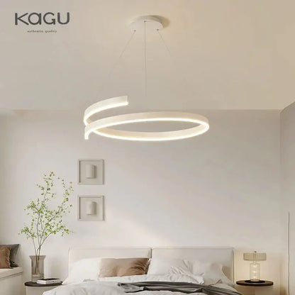 Modern black white spiral chandelier featuring a sleek white spiral double-ring led pendant light for living room decorbites black white